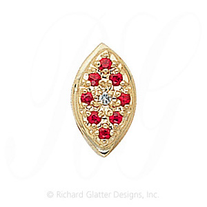 GS034 D/R - 14 Karat Gold Slide with Diamond center and Ruby accents 